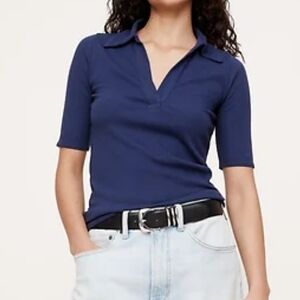 Ribbed Elbow-Sleeve Polo